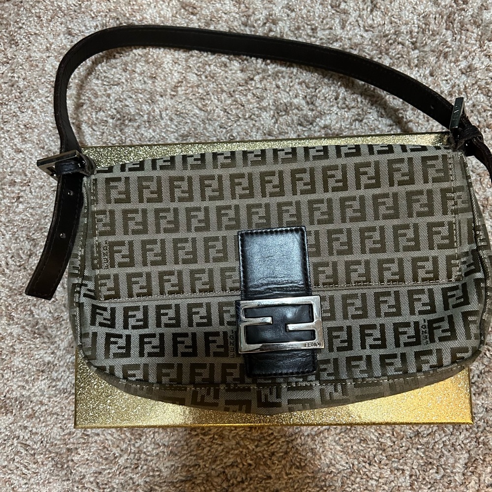 Fendi Zucca Baguette Shoulder Bag Canvas Brown Authentic